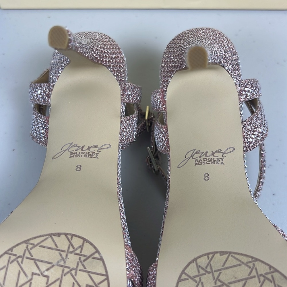 Jewel Badgley Mischka Pink Crystal Embellished Ankle-Strap Heels - Picture 14 of 16